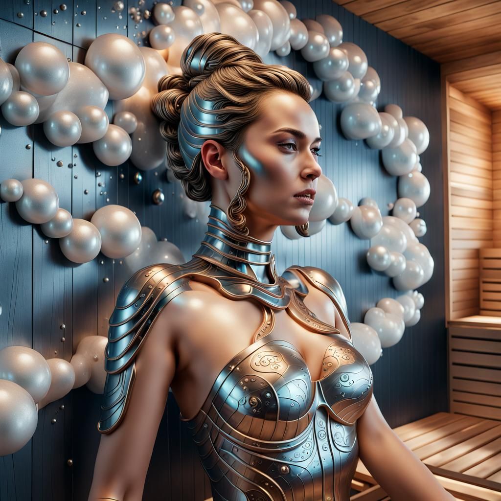 Futuristic Metallic Sauna with Humanoid Figure