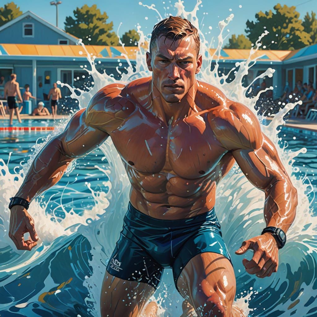 Hyper Realistic Male Swimmer in Olympic Sized Pool