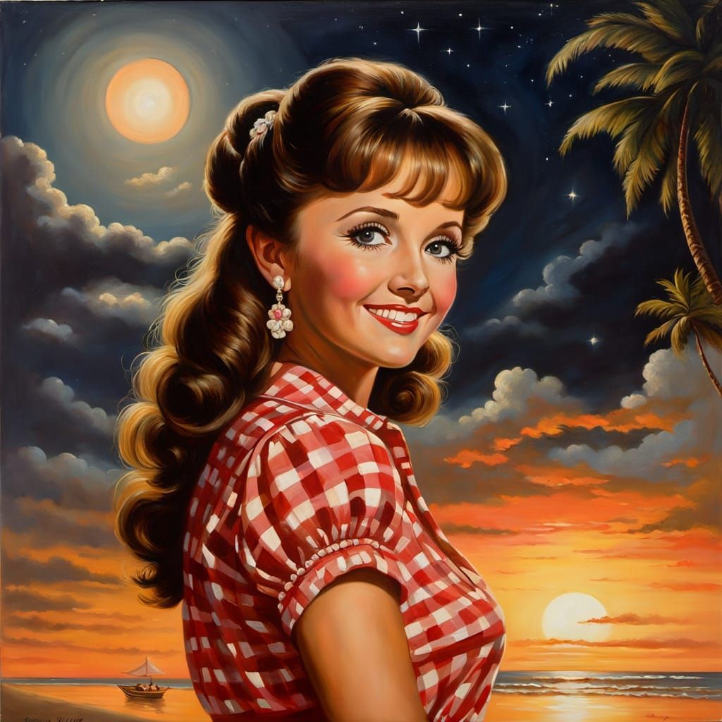 Romantic Oil Painting of Dawn Wells as Mary Ann