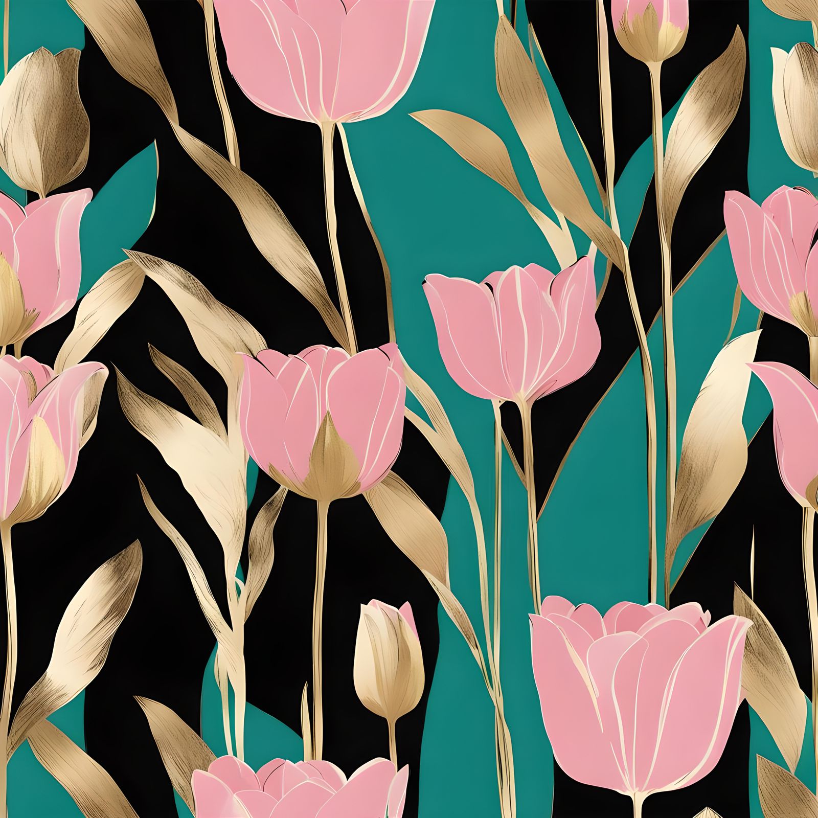 Nordic Tulip with Gold Leaf Illustration