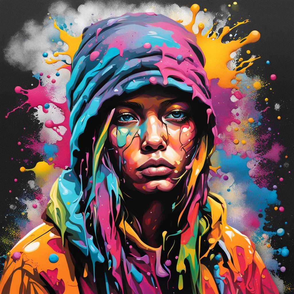 Colorful Graffiti Art of Woman in Street Art Style