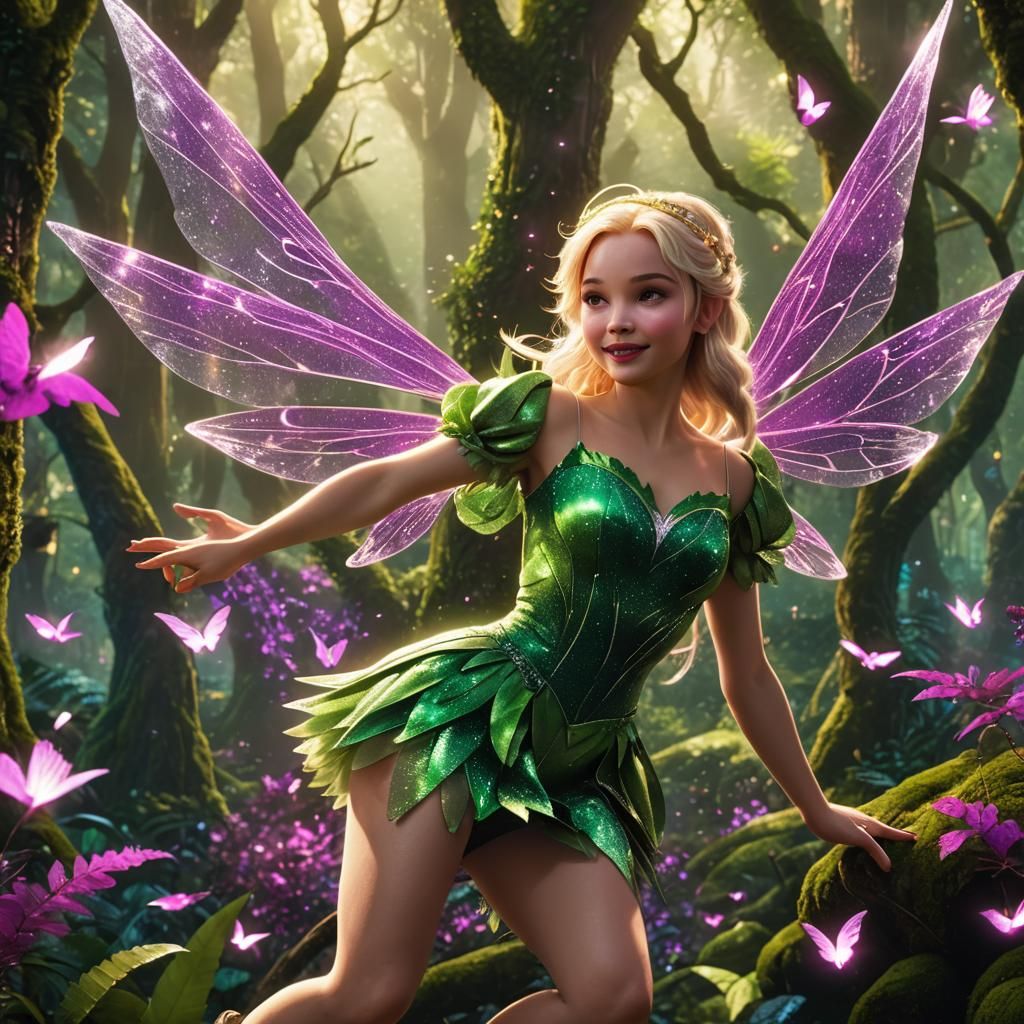 Tinkerbell Amidst Whimsical Forest, Digital Art