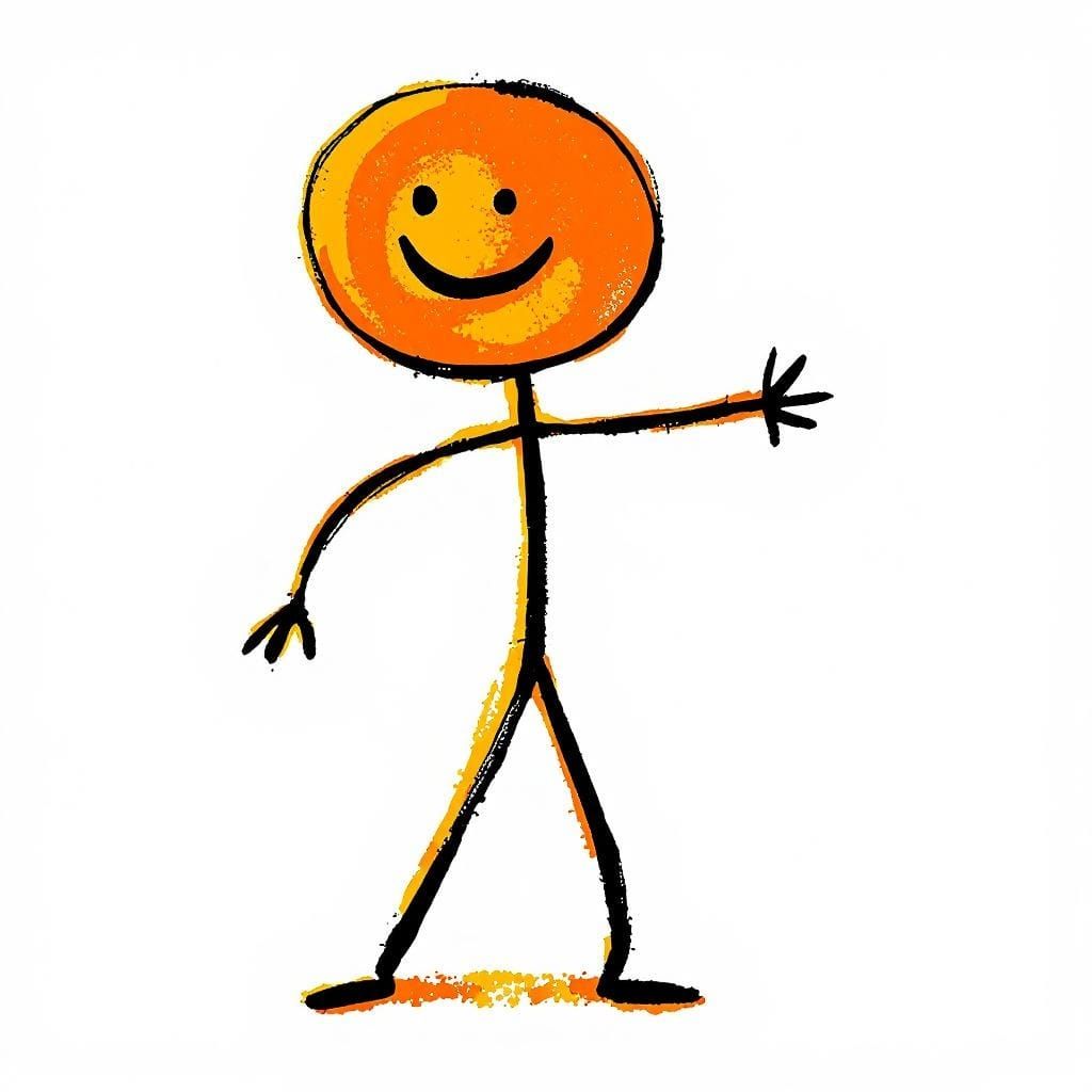 Orange Stick Figure with Geometric Shapes