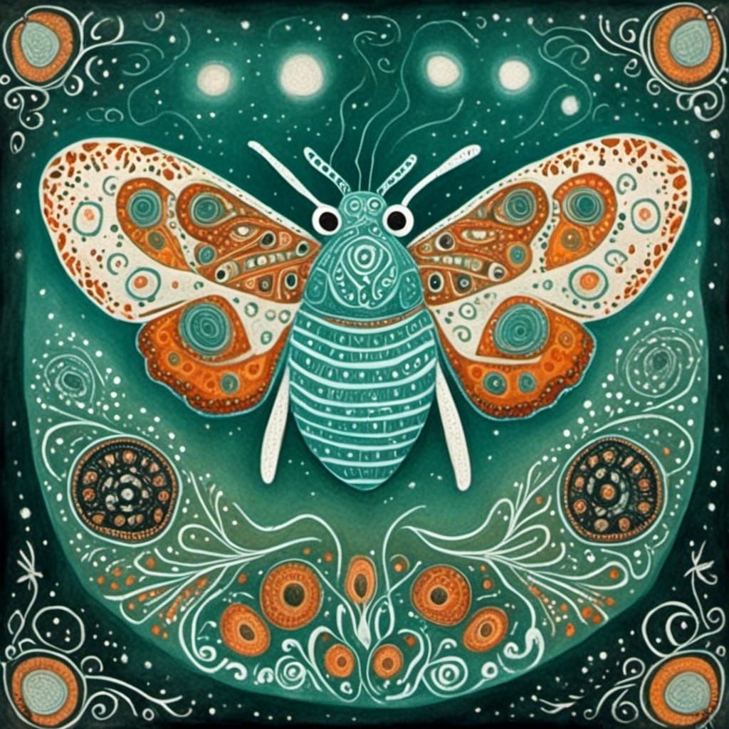 Watercolor Moon Moth Portrait in Klimt Style