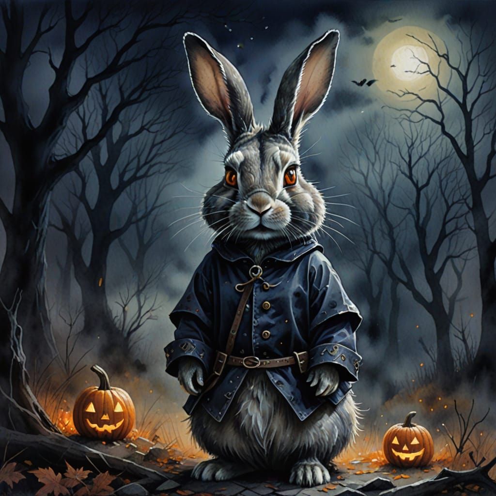 Eerie Halloween Rabbit in Watercolor