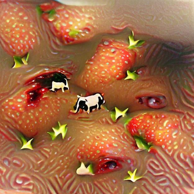 Cow Nightmares with Strawberries: An AI Dream