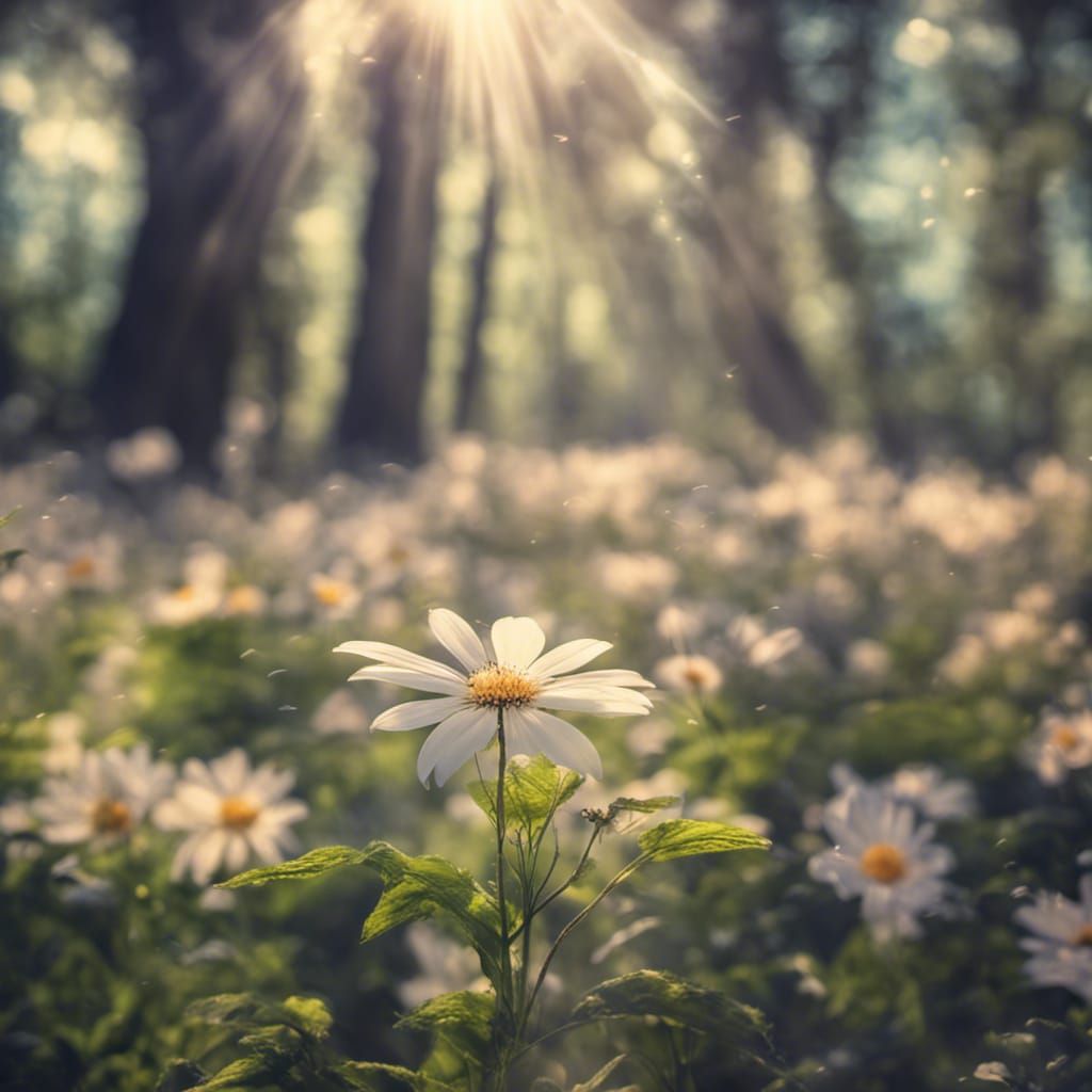 Delicate Fairy Gathering Flowers in Forest
