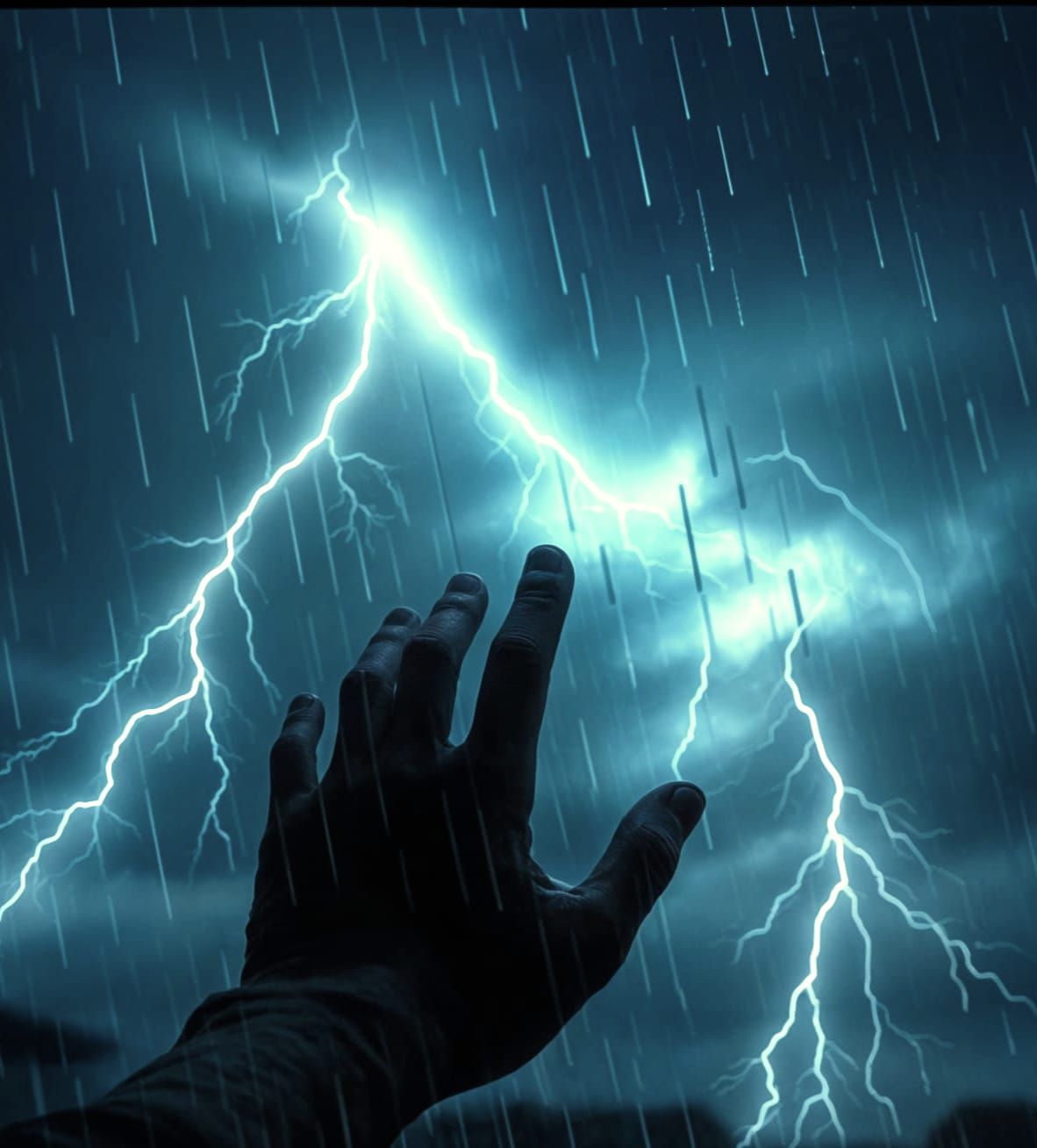 Dramatic Rainstorm Scene: Hand on Window, Cinematic Film Sti...