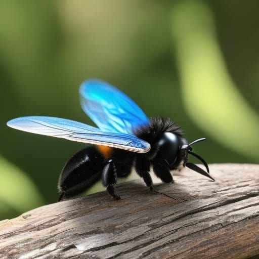 Celestial Carpenter Bee with Blue Wings, Hyperrealistic