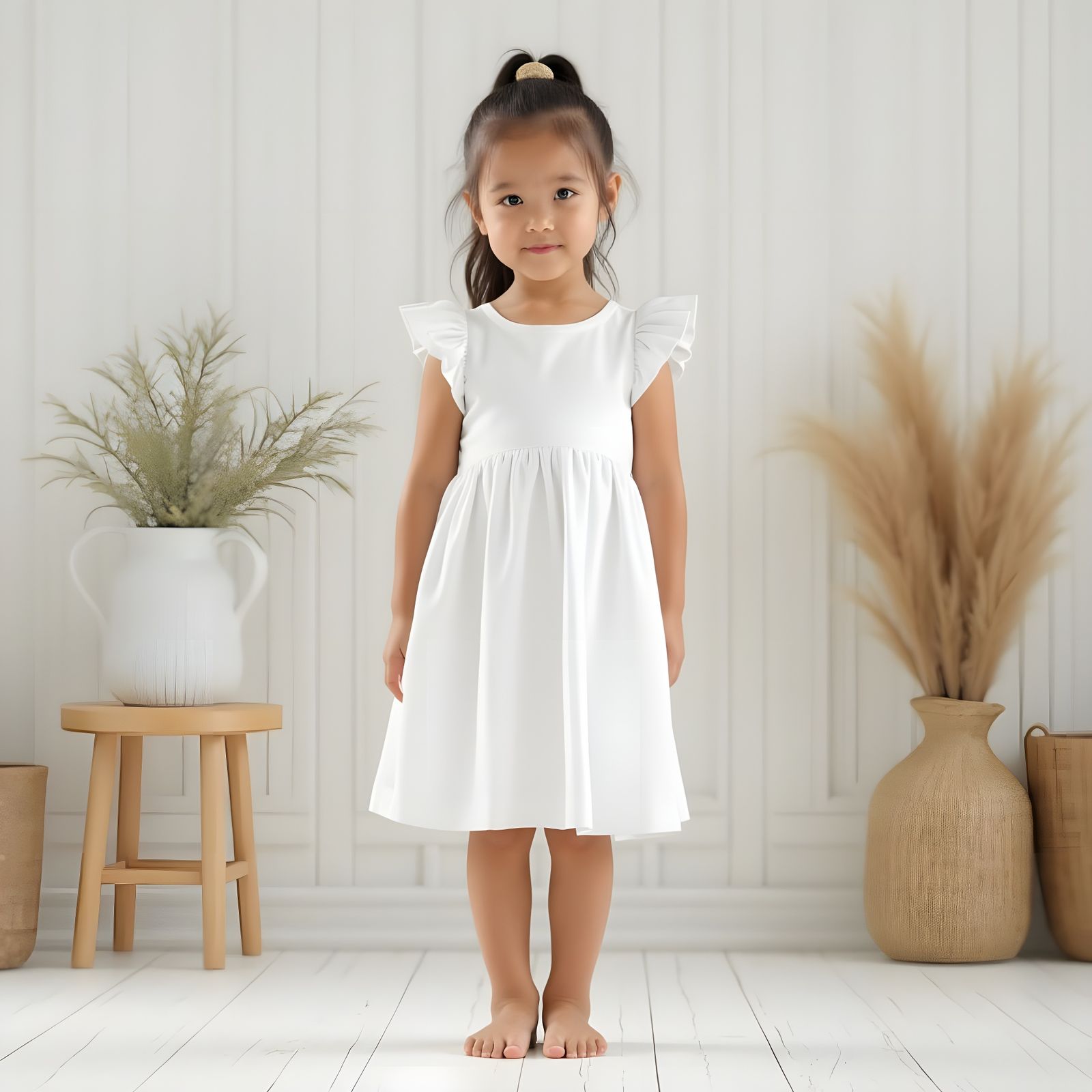 Photorealistic Mockup of Girl in White Dress