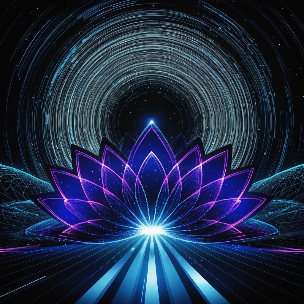 Quantum Dot Lotus Flower in Futurism Style