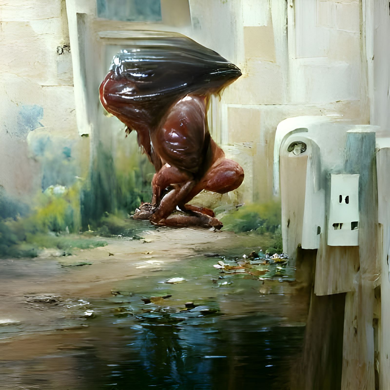 Creature Pooping: An Oil Painting Illustration