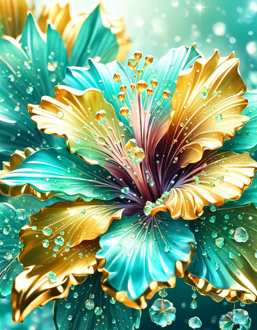 Crystal Hibiscus Flowers in Hyper-Realistic Digital Art