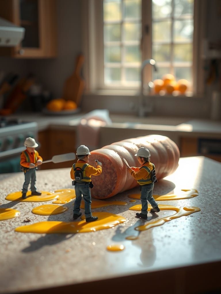 Chibi Construction Workers in Surrealist Sausage Dreamscape