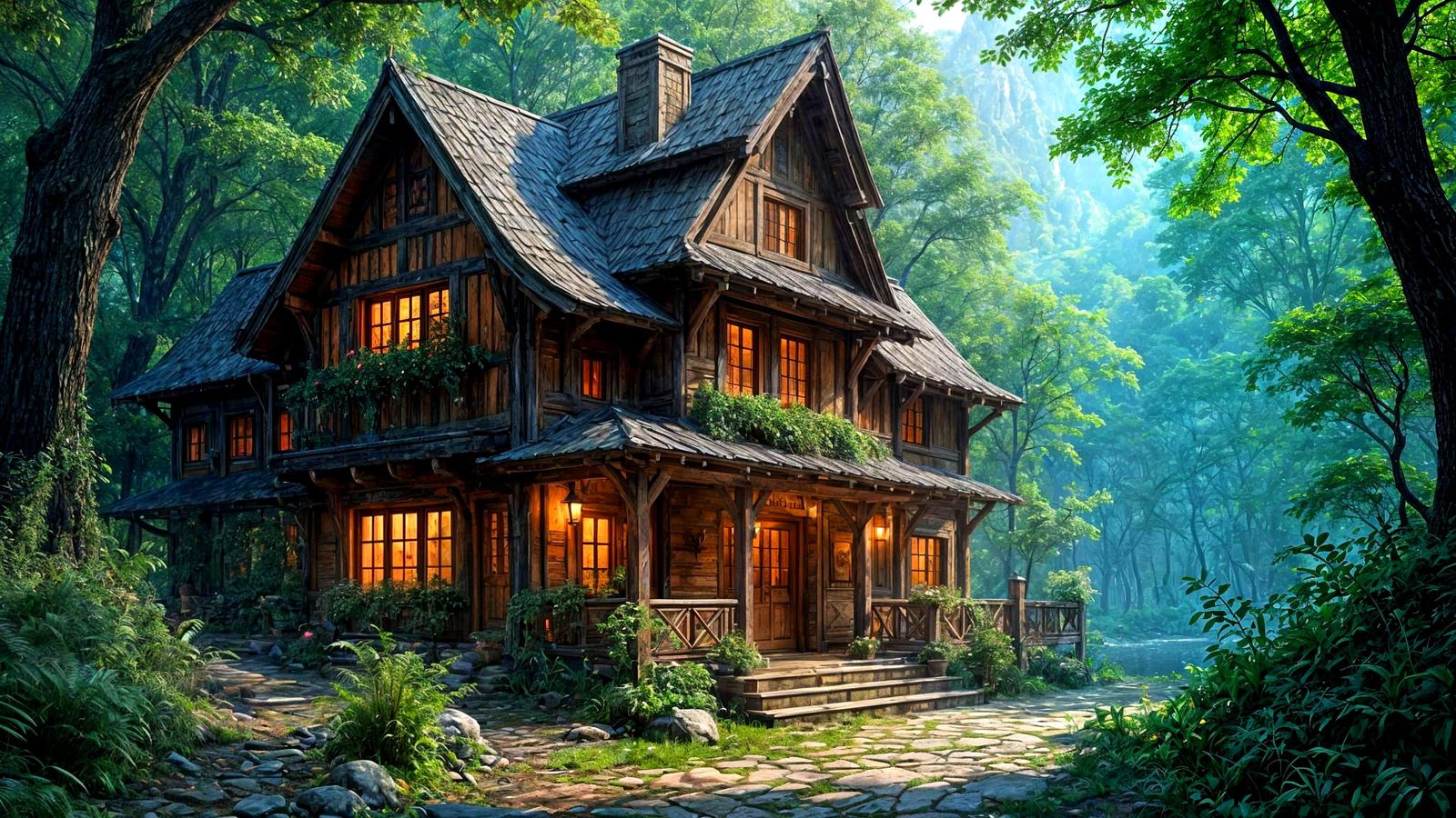 Rustic Forest Tavern Matte Painting