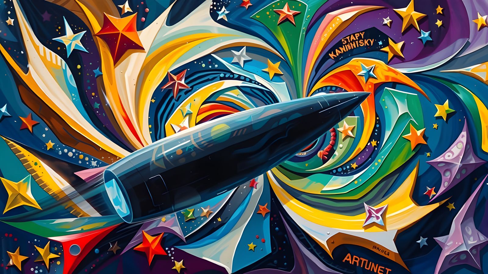 Reflective Cylinder Mirrored in Cosmic Impasto Dreamscape