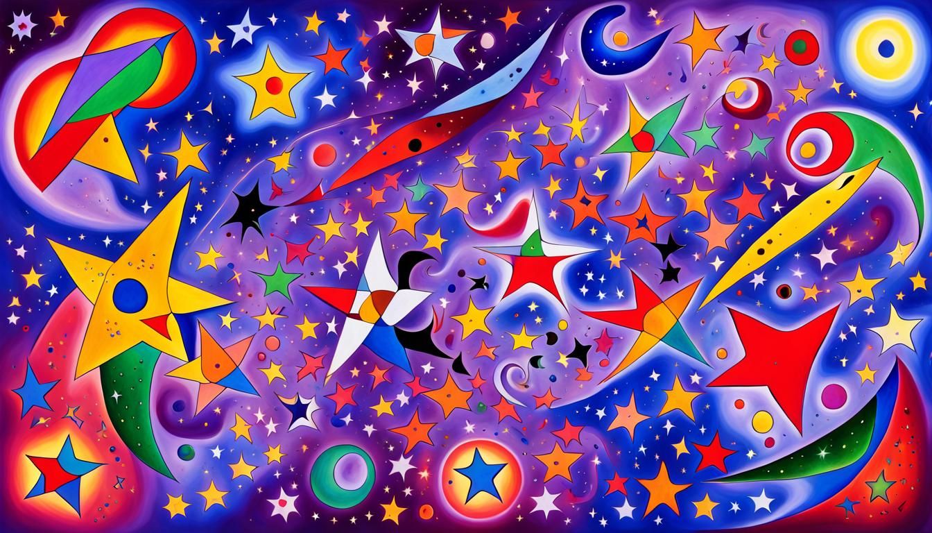 Cosmic Stars Dance in Abstract Violet Fractal