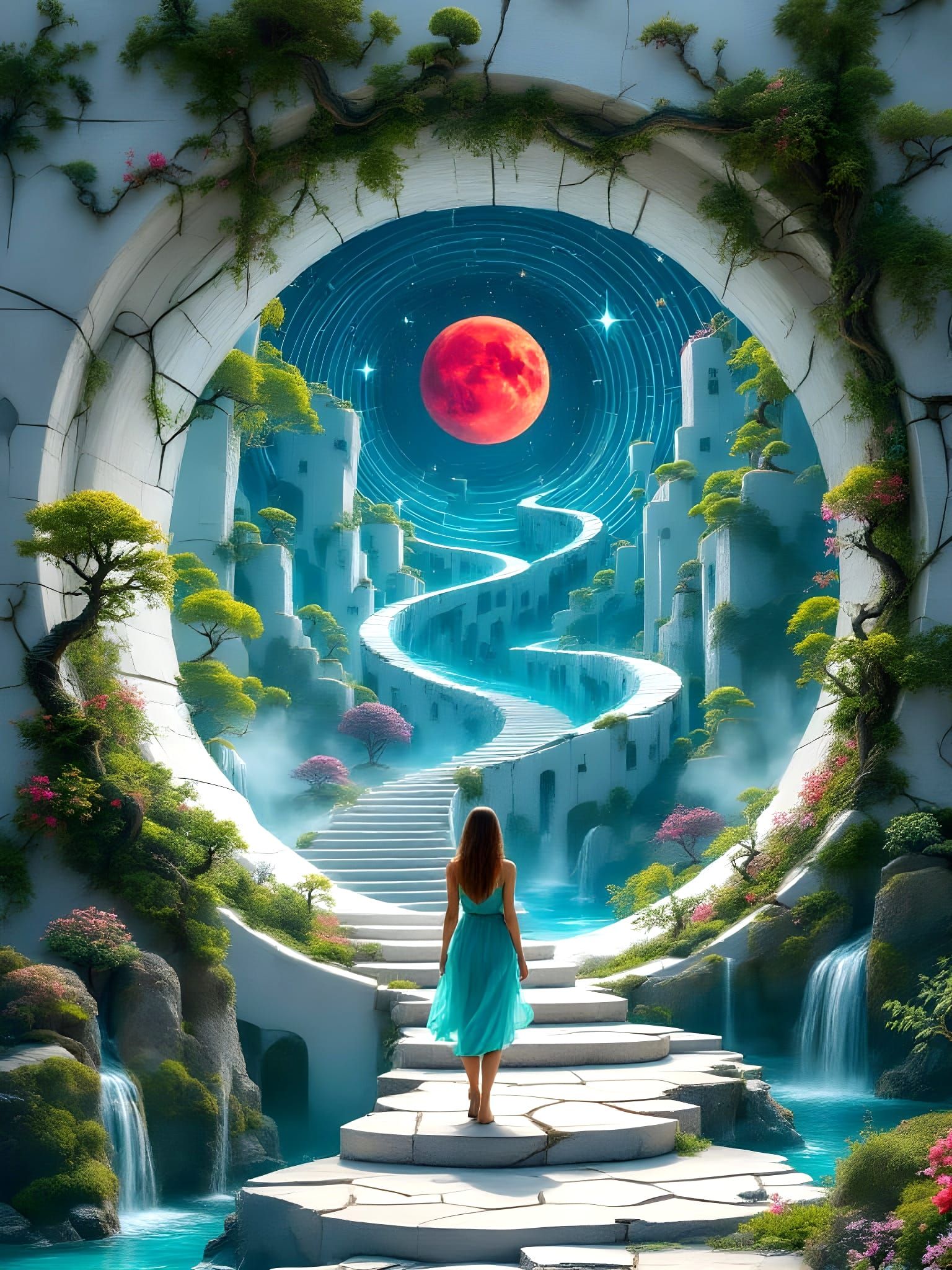 Surreal Dreamscape Portal Unveils Ancient Impossible Maze