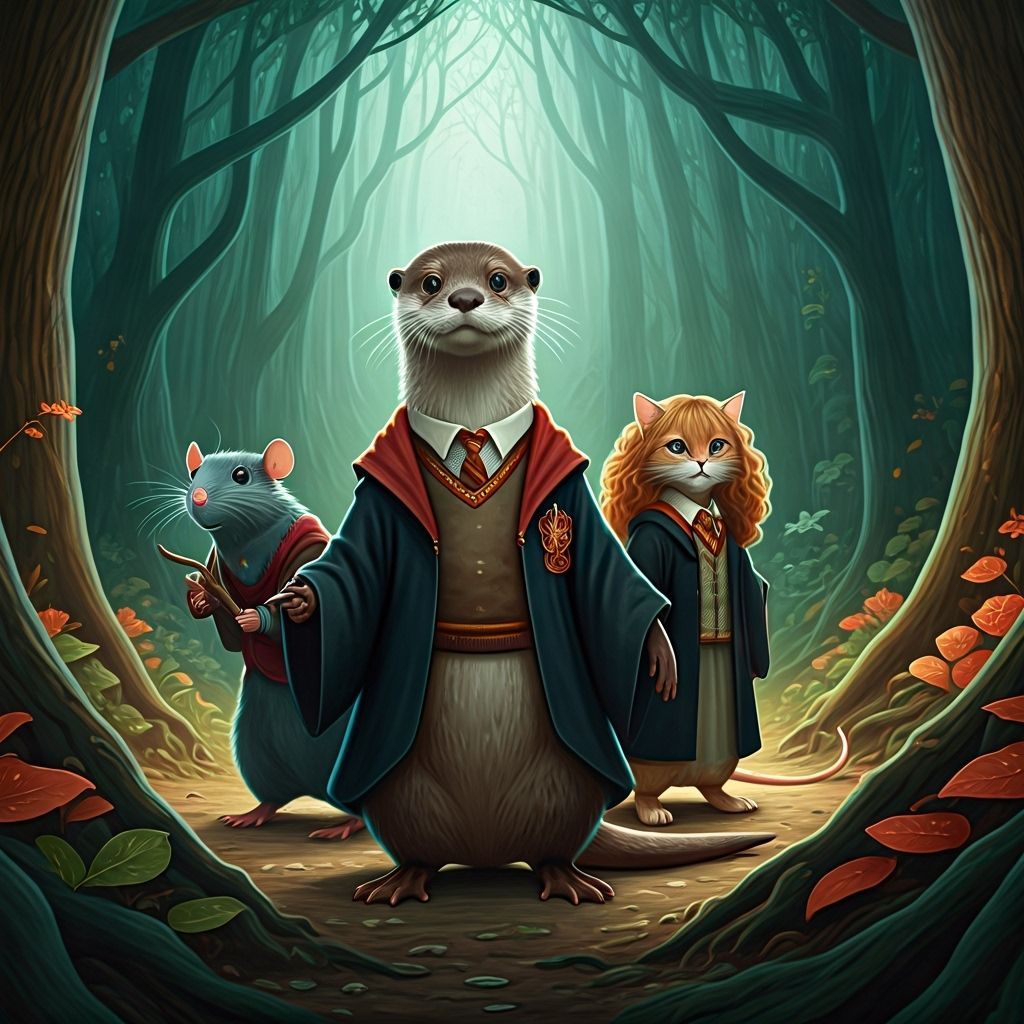 Otter Potter and Wizard Friends in Mystical Forest