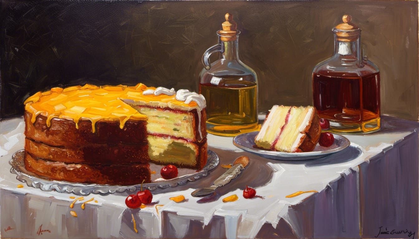 Cake Oil Painting in Gurney Style