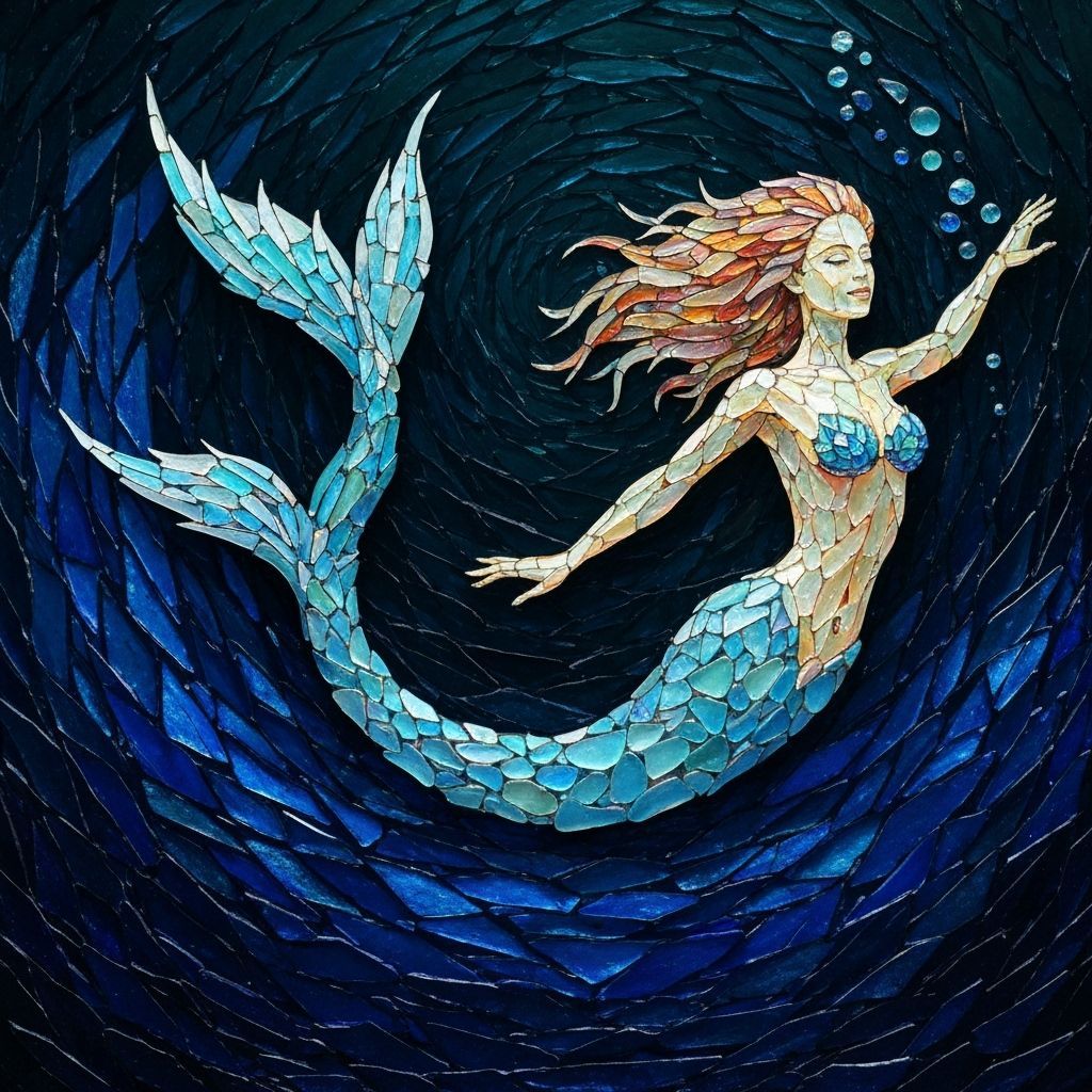 Intricate Glass Mermaid Sculpture with Iridescent Fins