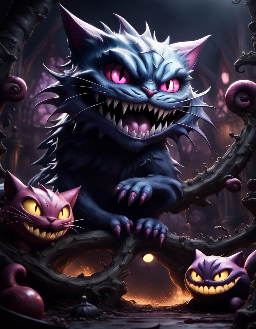 Sinister Fantasy Haunter Pokemon and Cheshire Cat