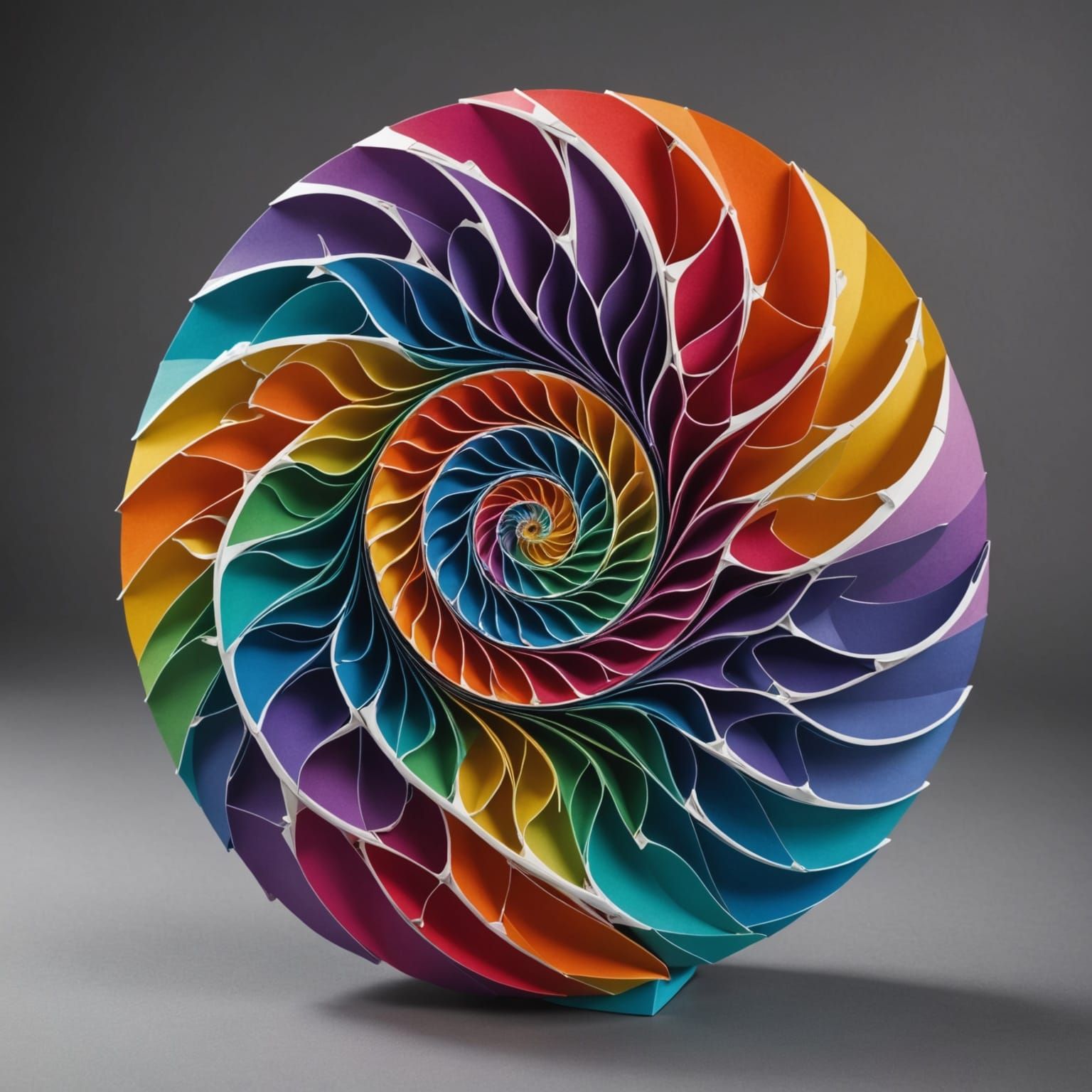 Complex Origami Nautilus Shell in Rainbow Colors