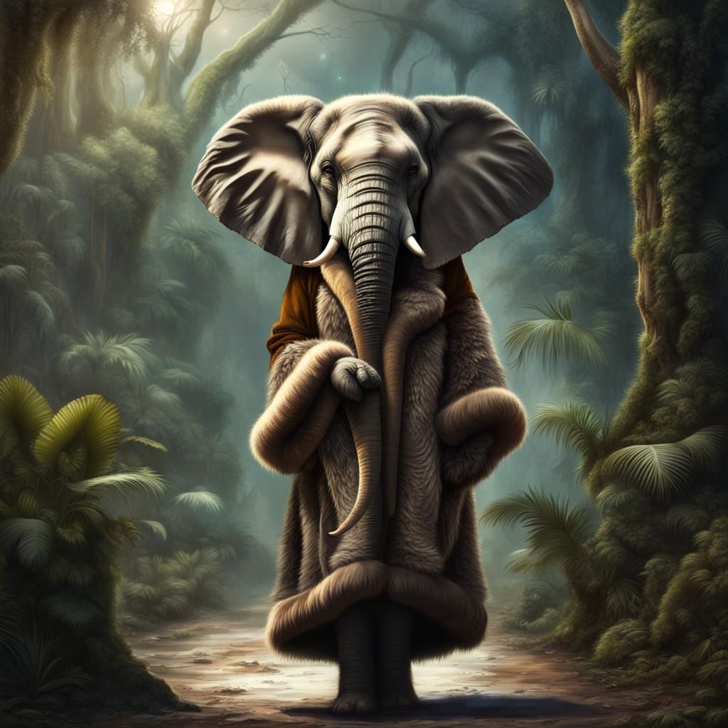 Anthropomorphic Elephant Lady in Jungle, Digital Art
