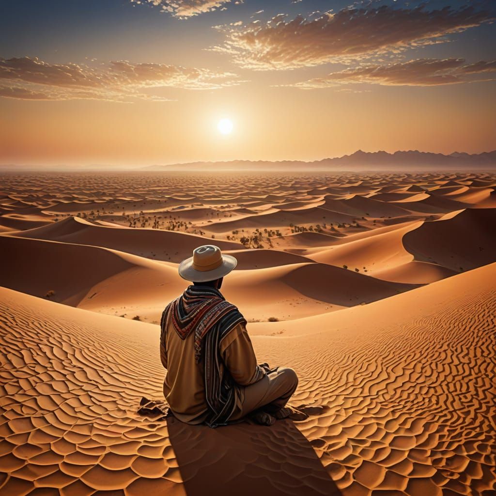 Majestic Sahara Desert Scene in Vibrant Oil Painting Style