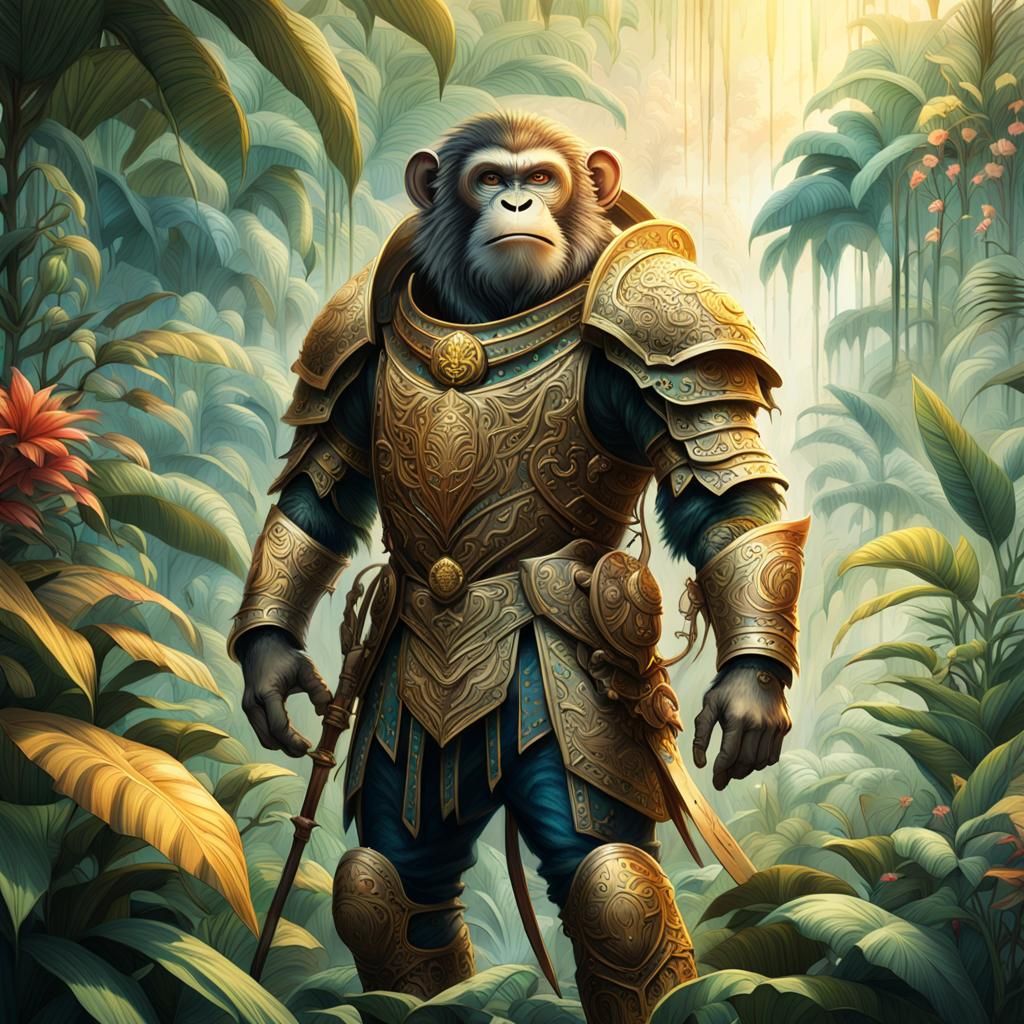 Heroic Monkey Soldier in Jungle, Fantasy Concept Art