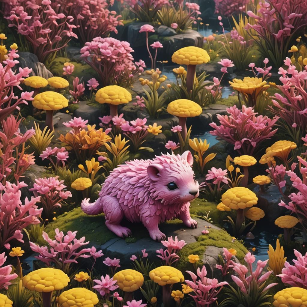 Thriving Animal in Pink and Yellow Biome