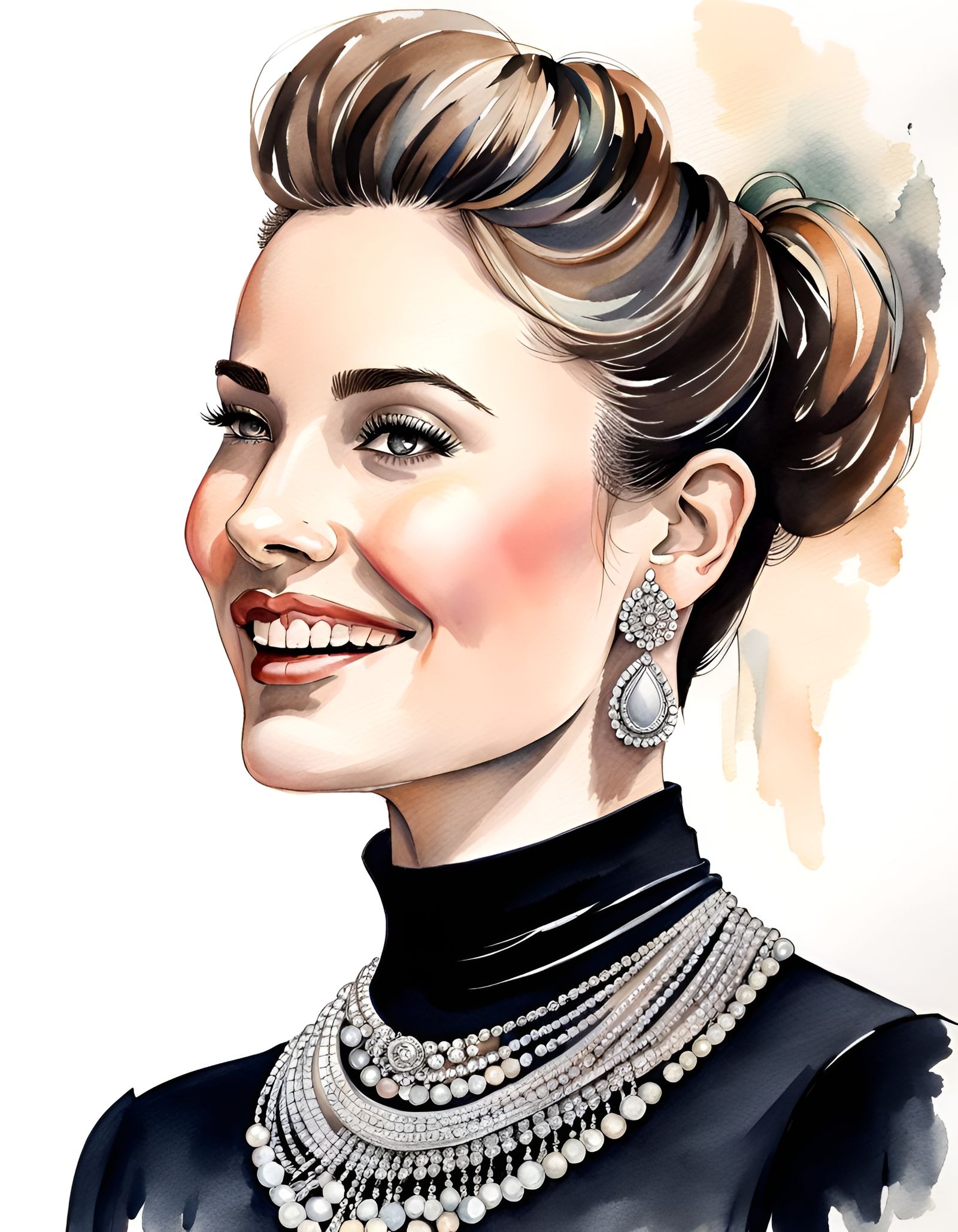 Elegant Brunette Portrait in Watercolor Style