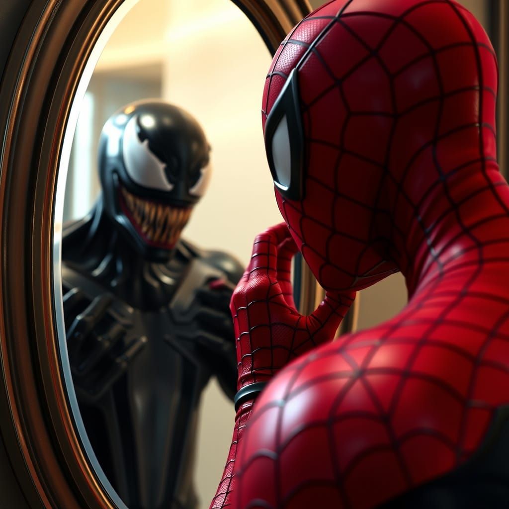 Spider-Man Confronts Dark Reflection in Cyberpunk Style