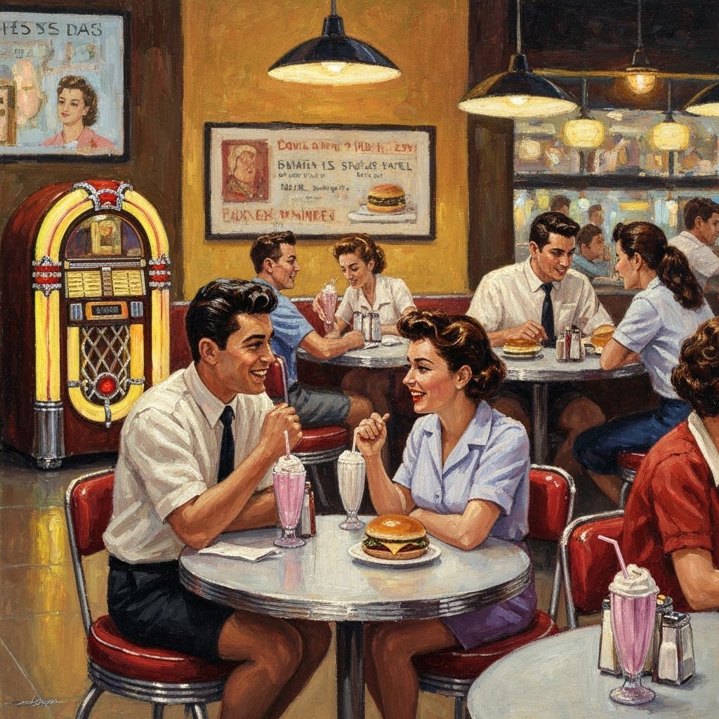 1950s Diner Scene Alla Prima Oil Painting