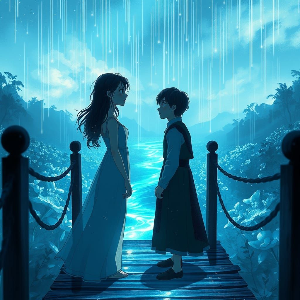 Romantic Fantasy Scene on Starlight Bridge