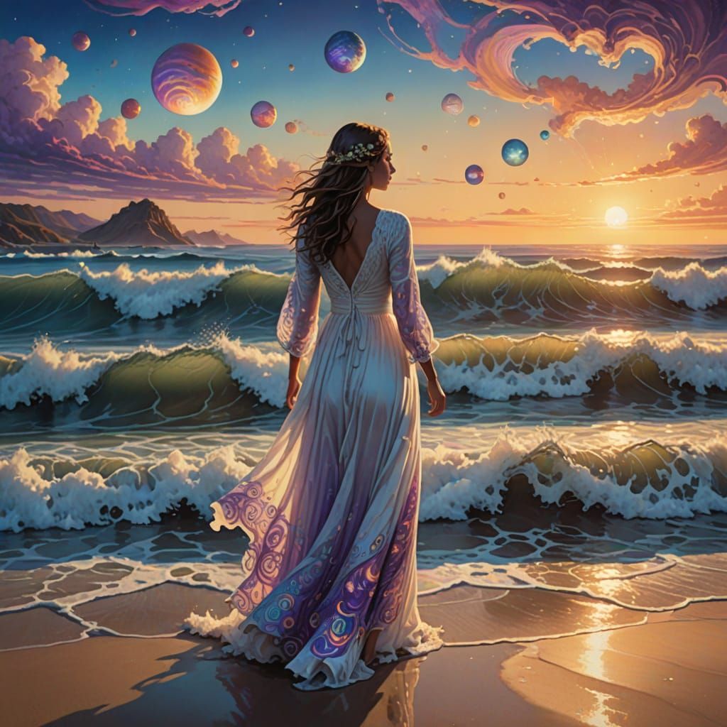 Ethereal Goddess of San Luis Obispo Beach in Vibrant, Glowin...