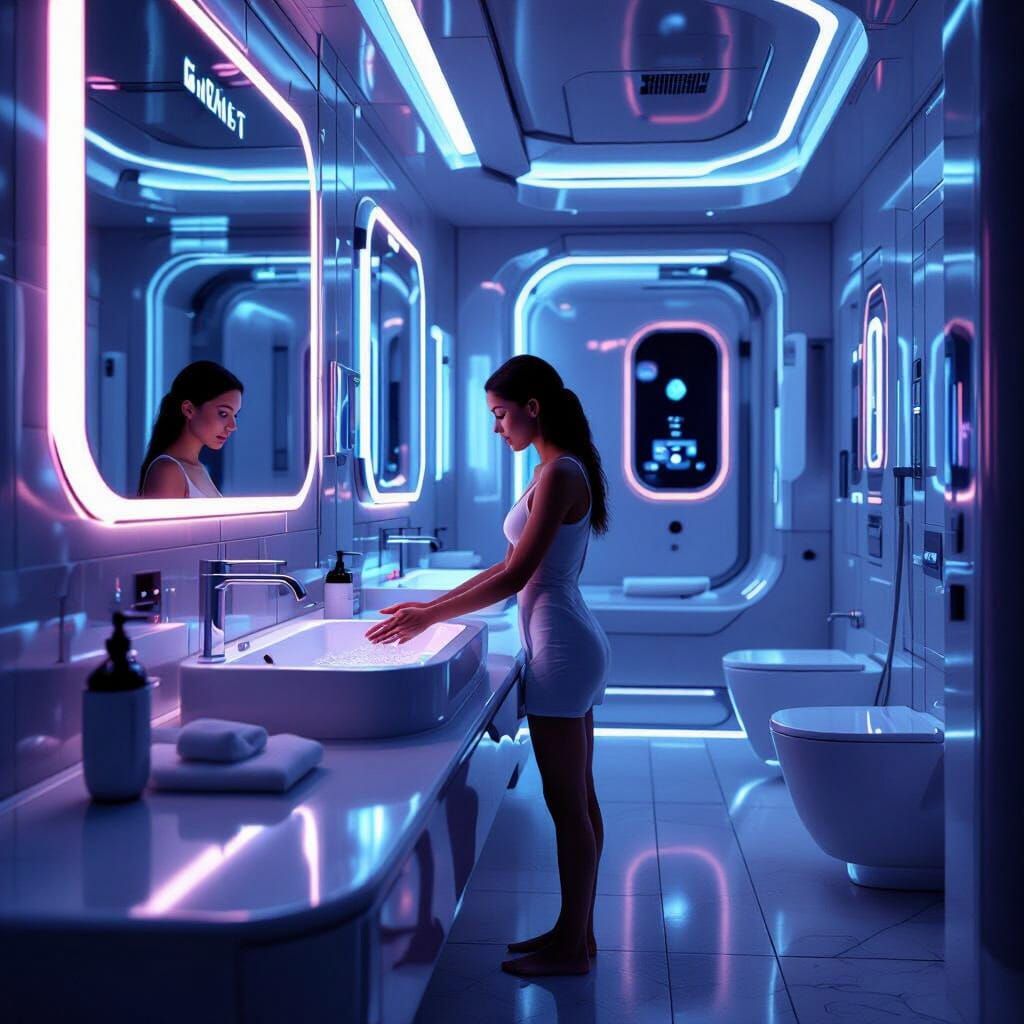 Futuristic Automated Bathroom with Smart Hygiene Tech
