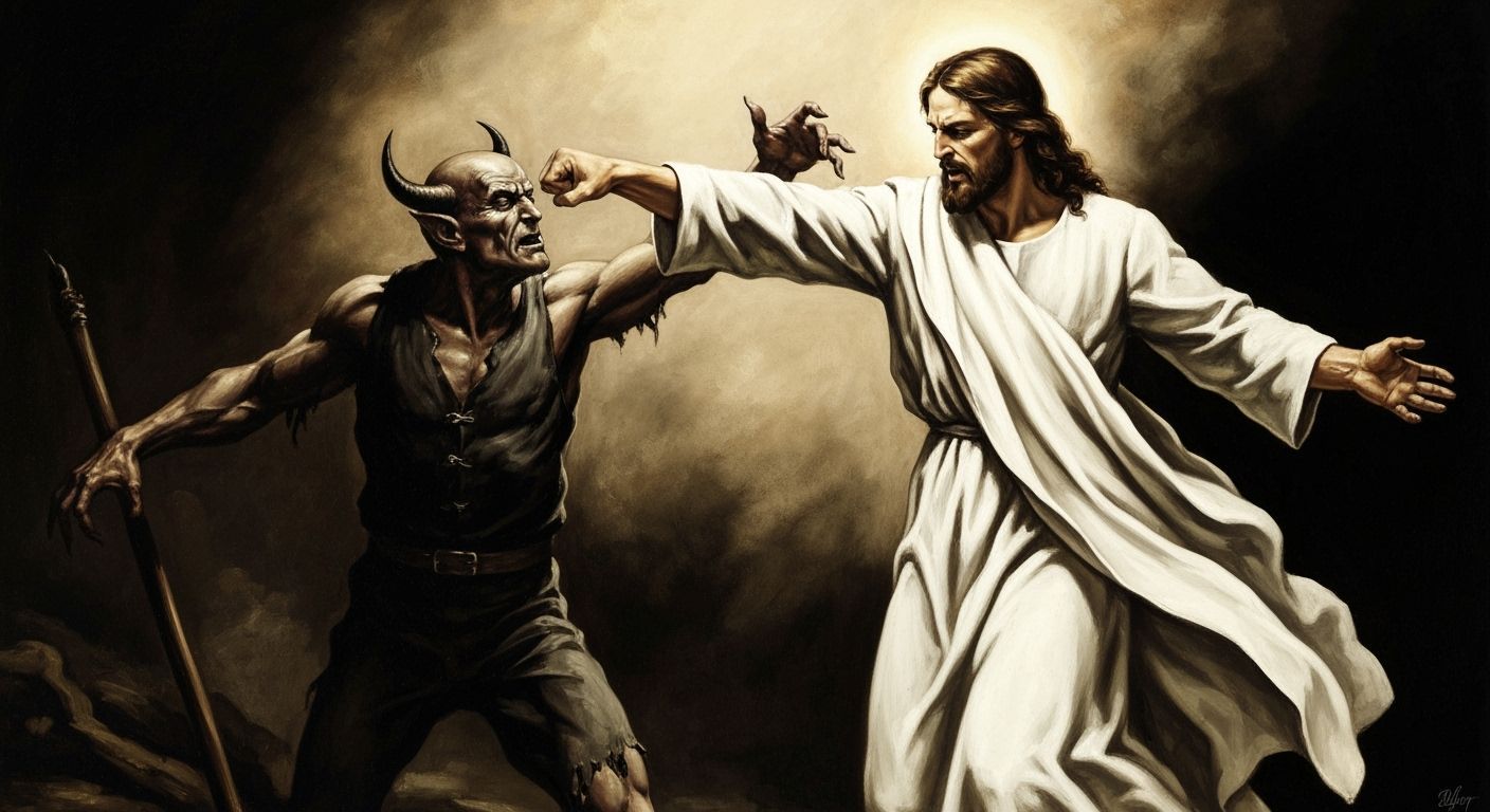 Jesus Knocks Out Devil in Dramatic Baroque Style