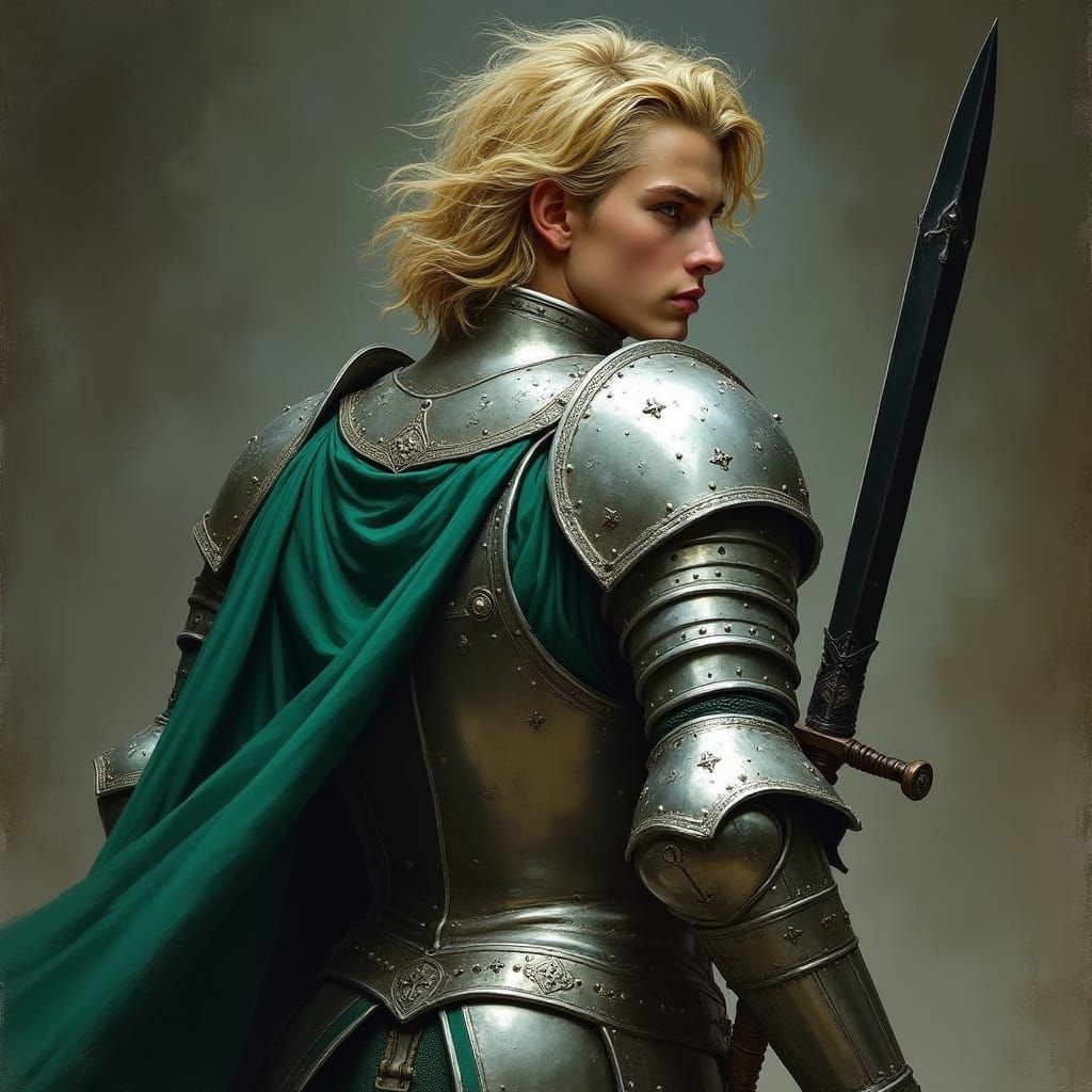 Noble Young Knight in Silver Plate Armor