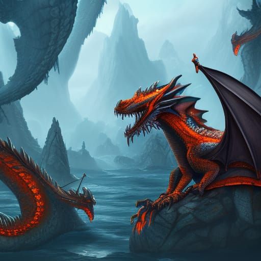 Detailed Dragon Painting in Fantasy Concept Art Style