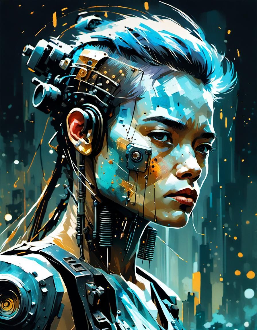Cyberpunk Cyborg Portrait in Digital Airbrush Style