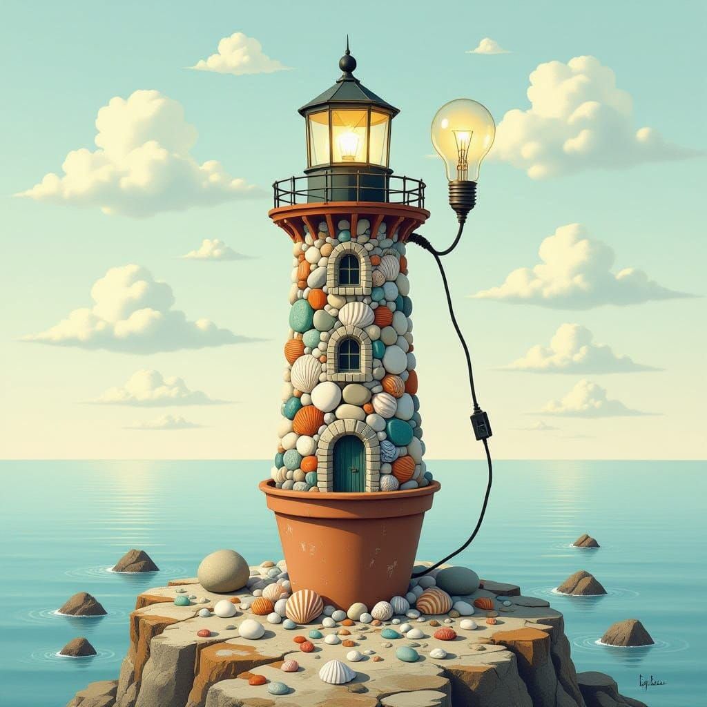 Surreal Pebble Lighthouse on Cliff Edge
