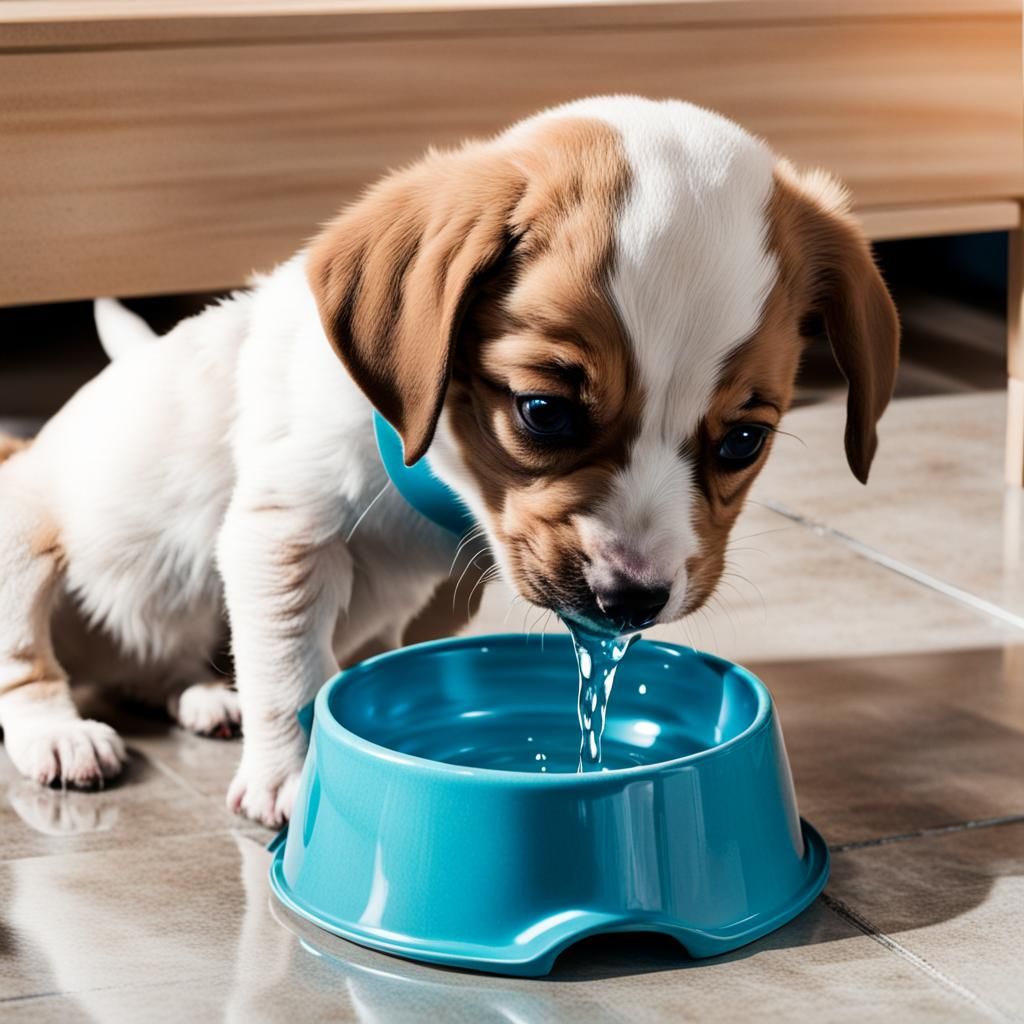 Puppy Drinking Water from a Bowl
