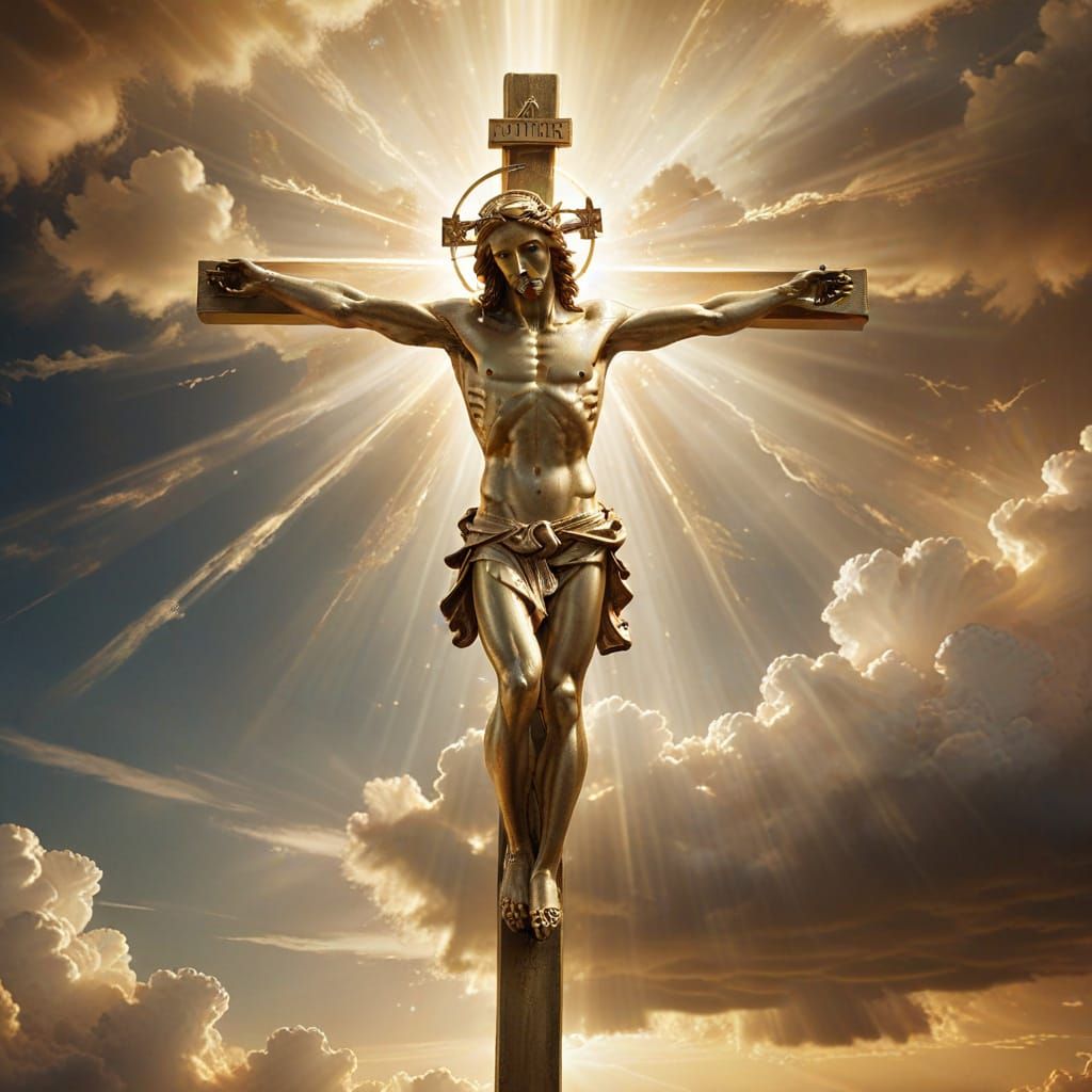 Golden Crucifix in Heavenly Light