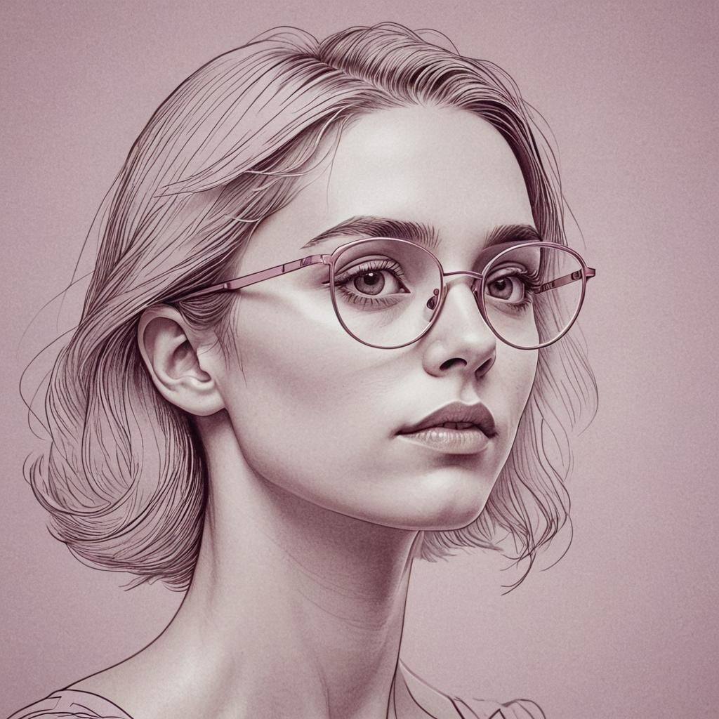 Minimalist Sketch of Woman in M.C. Escher Style