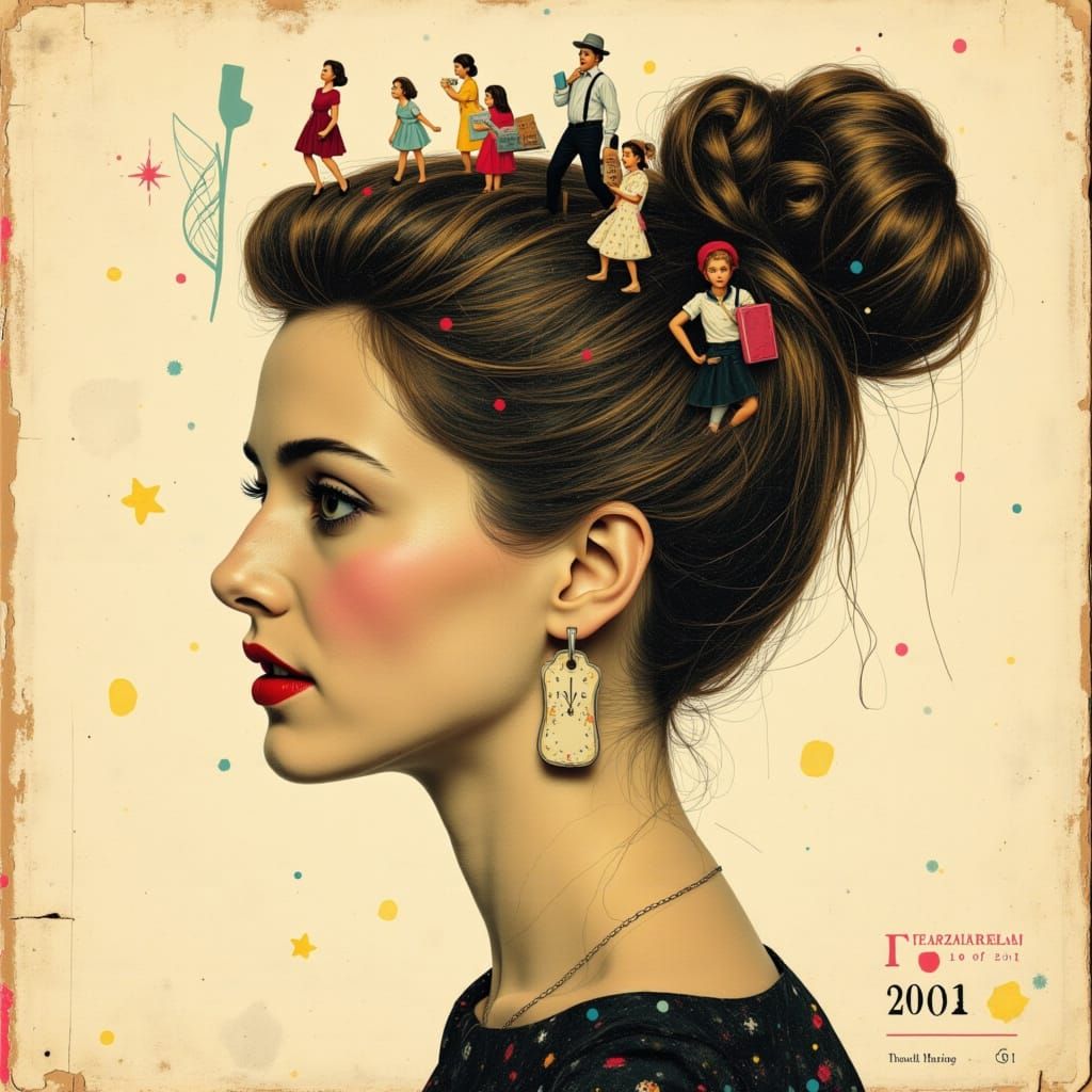 Woman with Tiny People: Vintage Surreal Collage