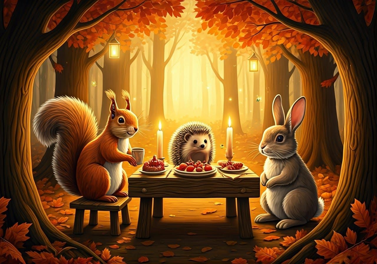 Autumn Party with Forest Friends, Illustration Style
