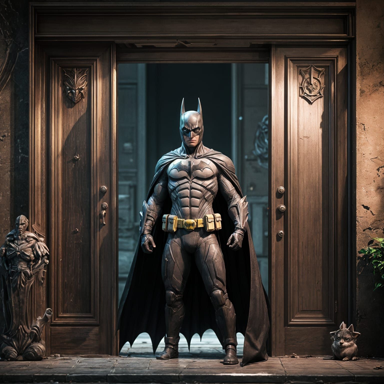 Intimidating Batman in Doorway, 3D Anime Art