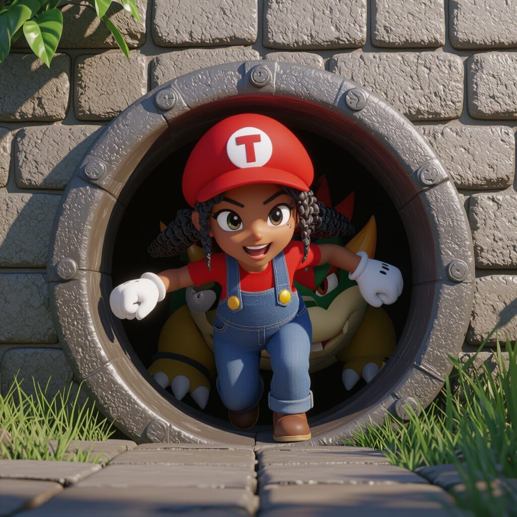 Jamaican Girl Meets Bowser in 3D Anime Style