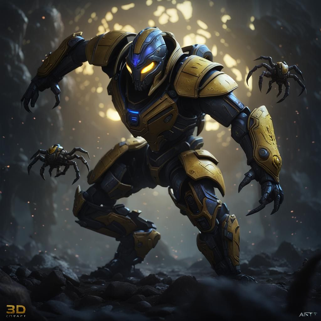 Zerg Swarm with Cyrax Mask in 3D Cinematic Style